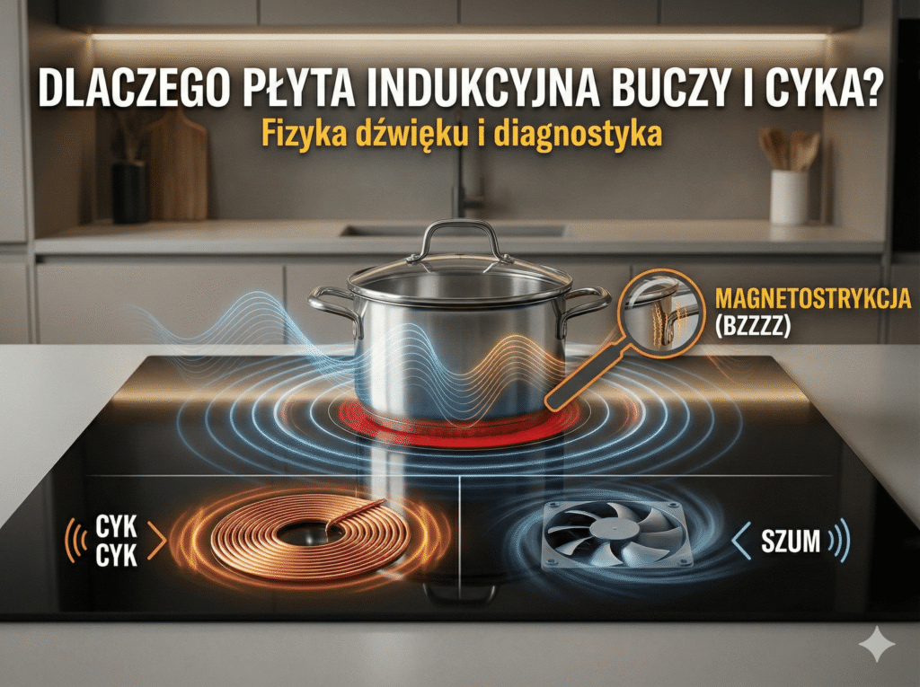 Zabrudzony panel dotykowy płyty indukcyjnej z widocznym błędem sensora, płyta buczy cyka